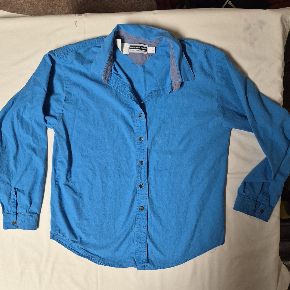 Panhandle Slim Mens Medium Blue Western Button Up‎ Shirt Cotton Made in USA